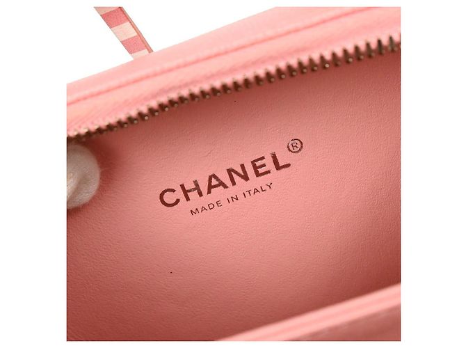 Chanel Vanity Case Filigrana Caviar Trapuntato con Pelle Striata Piccolo Rosa - vista 5