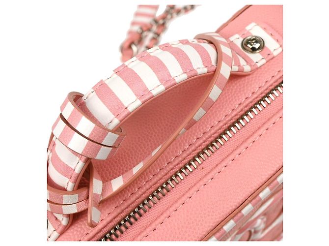 Chanel Vanity Case Filigrana Caviar Trapuntato con Pelle Striata Piccolo Rosa - vista 7