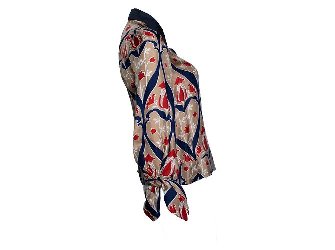Blusa de estampado floral con lazos Prada Castaño Roja Azul - vista 3