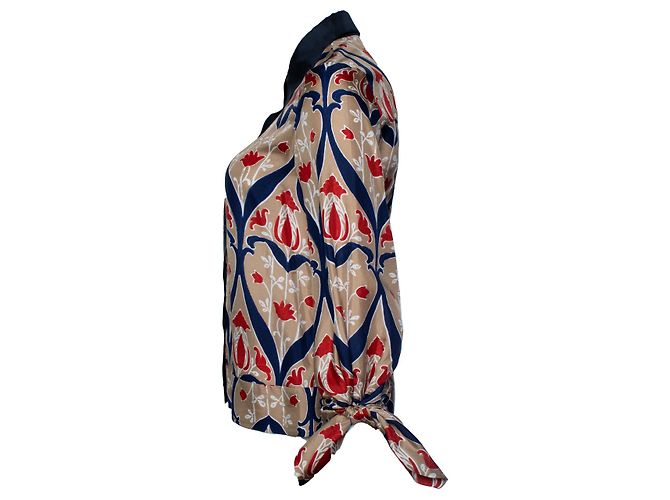 Blusa de estampado floral con lazos Prada Castaño Roja Azul - vista 4