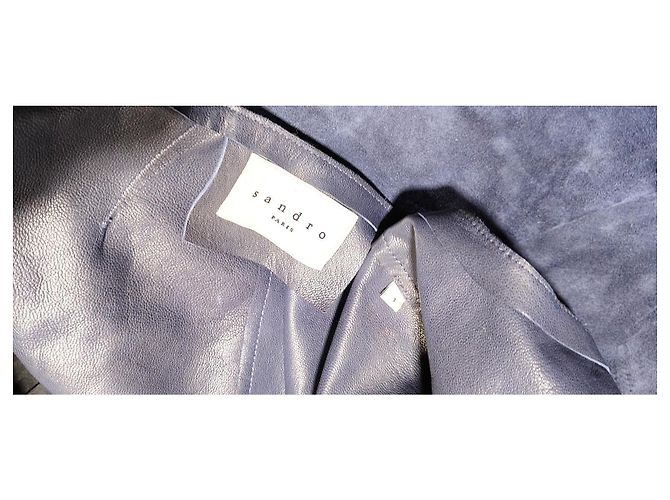 Chaqueta Sandro de cuero de cabra azul marino con flecos - vista 5