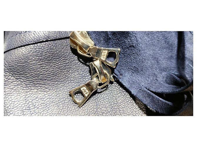Chaqueta Sandro de cuero de cabra azul marino con flecos - vista 7