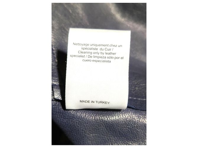 Chaqueta Sandro de cuero de cabra azul marino con flecos - vista 8