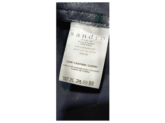 Chaqueta Sandro de cuero de cabra azul marino con flecos - vista 9