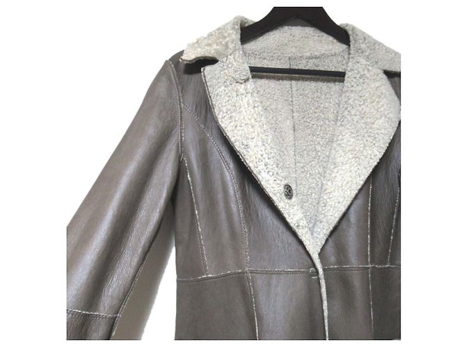Autre Marque Abrigo reversible de shearling BORGO DEI BLU Castaño Blanco Blanco roto - vista 3