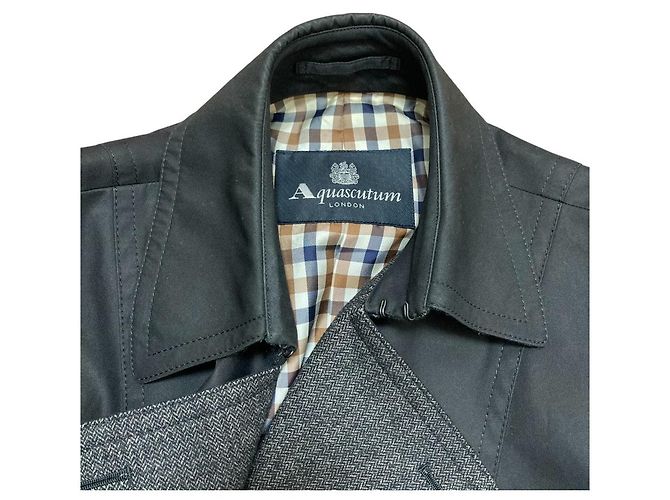 Autre Marque Trench coat de doble botonadura de materiales mixtos Aquascutum Negro - vista 10