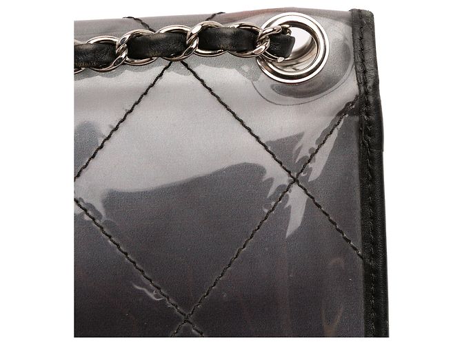 Chanel Flap Nudo in PVC Nero Cucito e Pelle di Vitello - vista 11