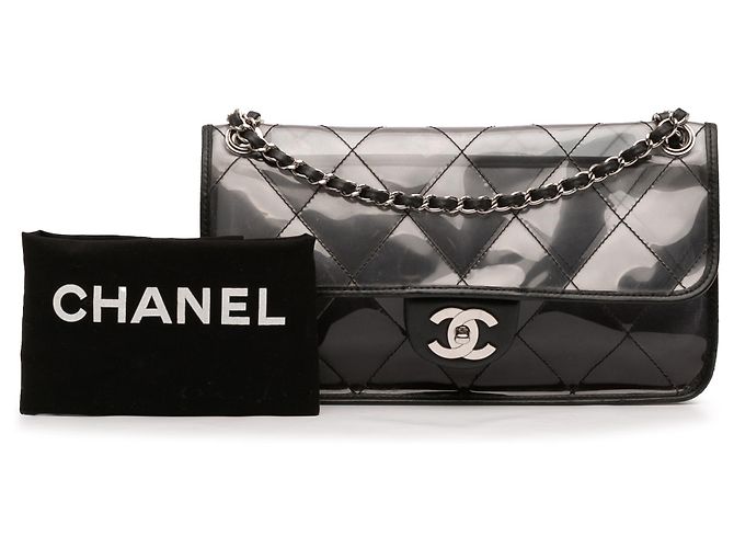 Chanel Flap Nudo in PVC Nero Cucito e Pelle di Vitello - vista 13