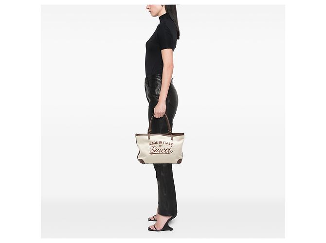 Gucci Braune Canvas Tragetasche Beige - Ansicht 7