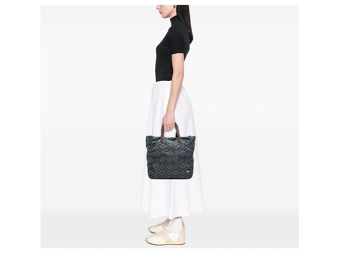 Prada Blaue Tessuto Stampato Tote Marineblau - Ansicht 11