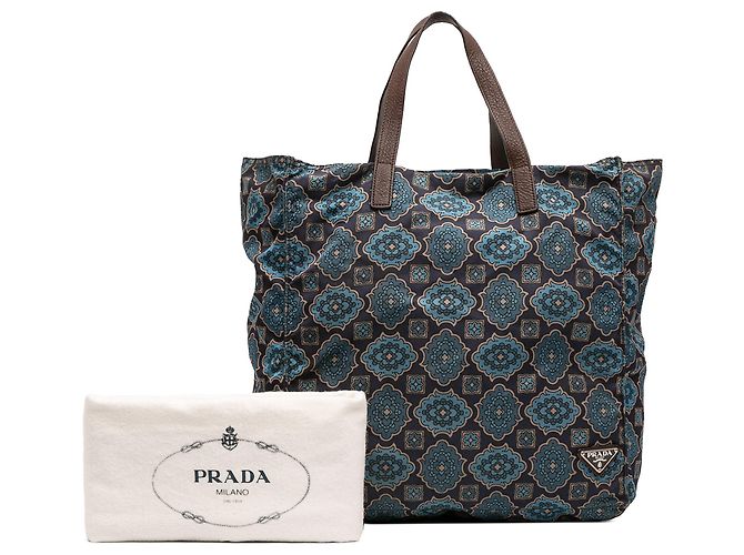 Prada Blaue Tessuto Stampato Tote Marineblau - Ansicht 12