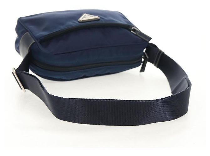 Borsa a tracolla Prada con tasca frontale Tessuto piccola Blu navy - vista 7