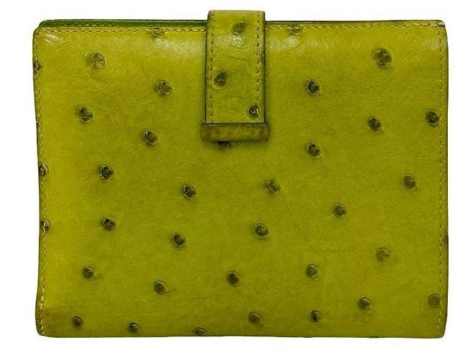 Portefeuille compact en cuir d'autruche Hermès Béarn Vert - vue 3