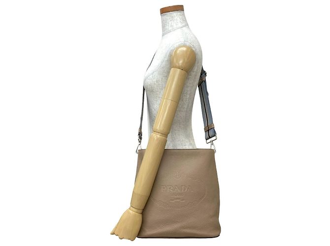 Prada VITELLO PHENIX Leder Schultertasche Braun Beige - Ansicht 3