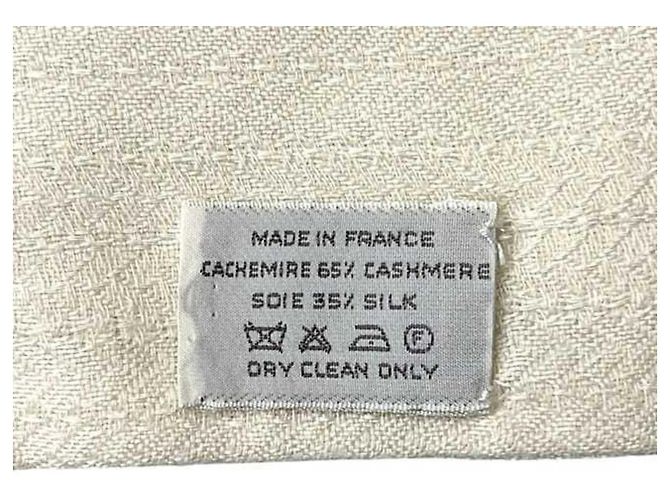 Chal de cachemira y seda Hermès Blanco Beige - vista 7