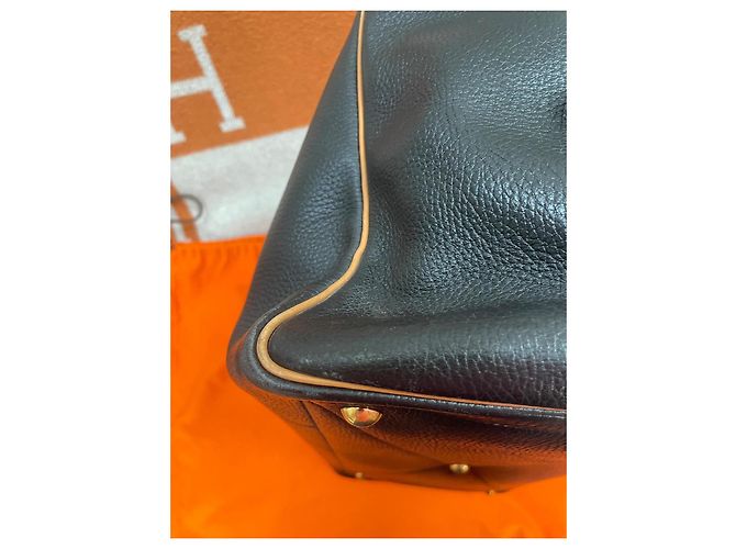 Borsa da viaggio Hermès Victoria 50 in pelle nero camel Cammello - vista 15