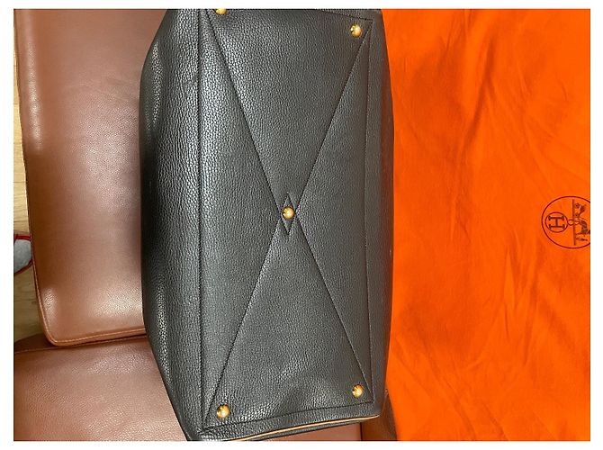Borsa da viaggio Hermès Victoria 50 in pelle nero camel Cammello - vista 4