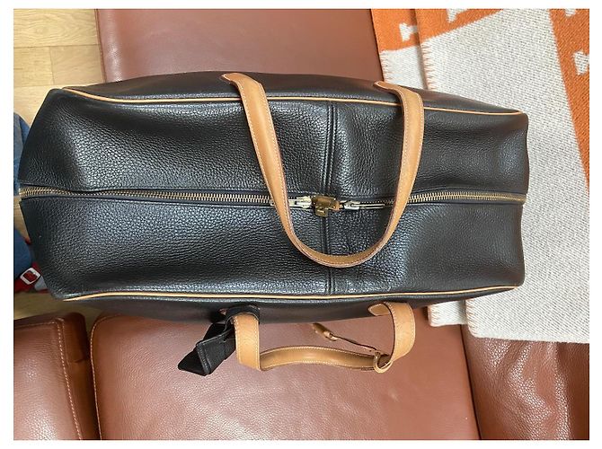 Borsa da viaggio Hermès Victoria 50 in pelle nero camel Cammello - vista 5