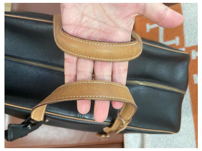 Borsa da viaggio Hermès Victoria 50 in pelle nero camel Cammello - vista 6