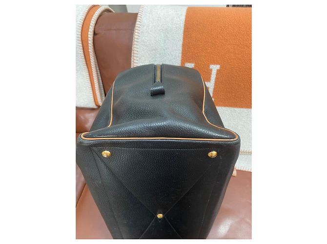 Borsa da viaggio Hermès Victoria 50 in pelle nero camel Cammello - vista 8