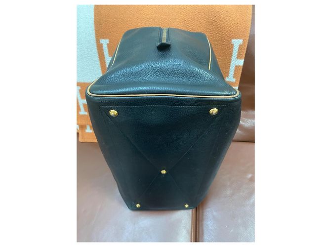 Borsa da viaggio Hermès Victoria 50 in pelle nero camel Cammello - vista 9