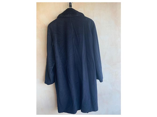 Agnès b. Wool Coat with Synthetic Fur Collar Black Size 52 - view 3