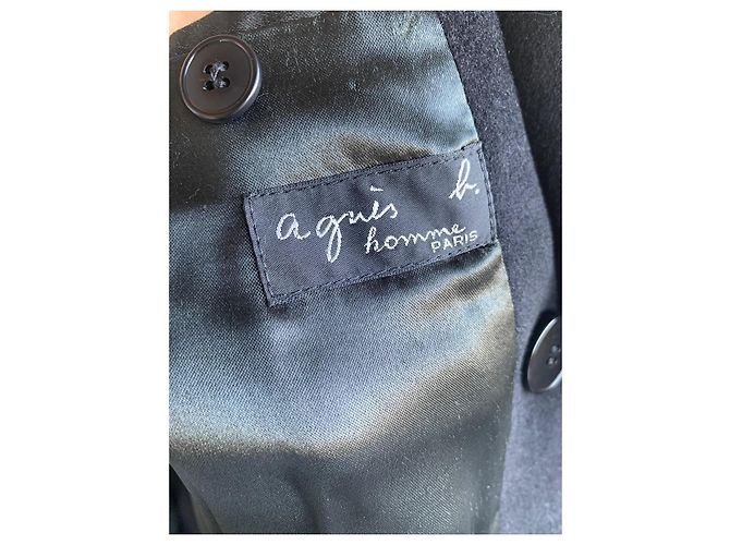 Agnès b. Wool Coat with Synthetic Fur Collar Black Size 52 - view 4