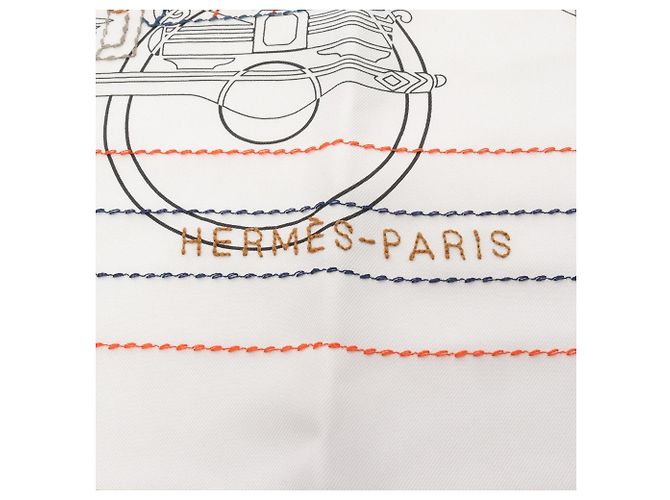 Hermès Carré 90 Ex-Libris Blode Sangle 25SS Seidentuch Weiß Bunt Mehrfarben - Ansicht 2