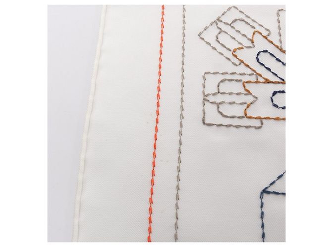 Hermès Carré 90 Ex-Libris Blode Sangle 25SS Seidentuch Weiß Bunt Mehrfarben - Ansicht 4