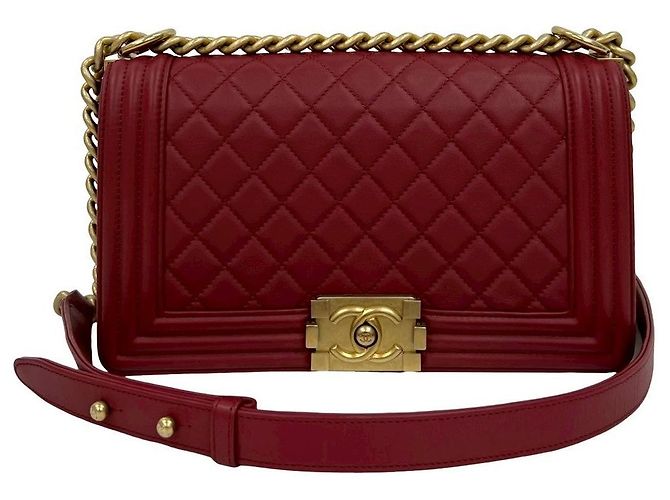Borsa a Spalla Chanel Boy in Pelle di Agnello Rosso - vista 2
