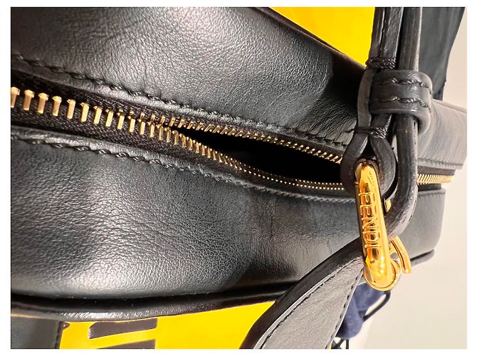 Borsa a tracolla Fendi FF in pelle marrone e nera Nero - vista 11