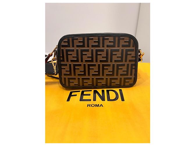 Borsa a tracolla Fendi FF in pelle marrone e nera Nero - vista 2