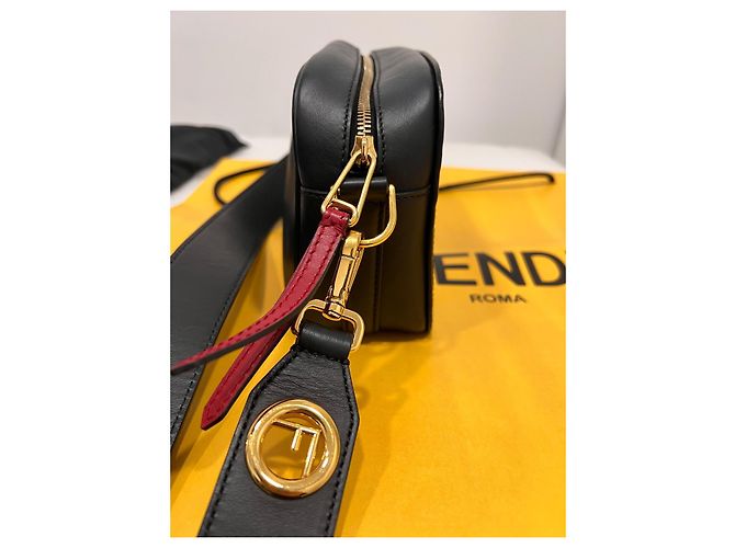 Borsa a tracolla Fendi FF in pelle marrone e nera Nero - vista 4