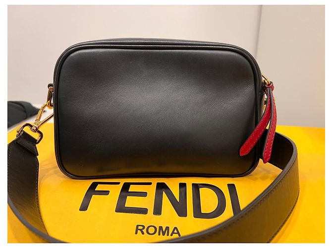 Borsa a tracolla Fendi FF in pelle marrone e nera Nero - vista 8