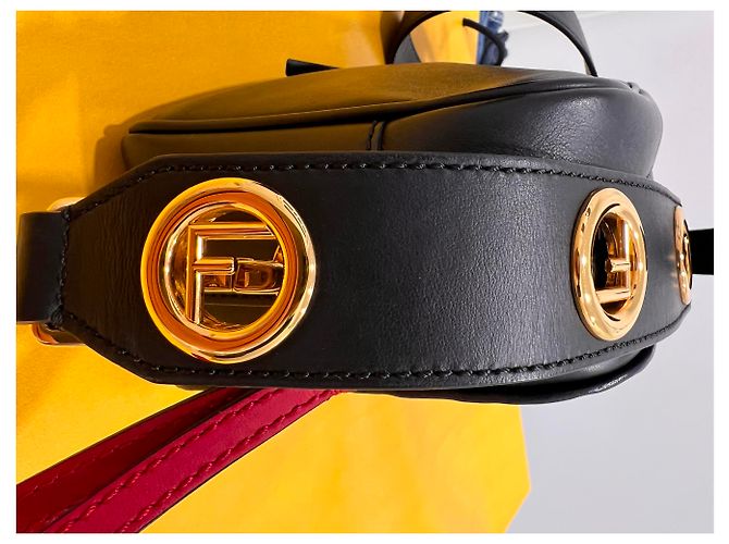 Borsa a tracolla Fendi FF in pelle marrone e nera Nero - vista 9