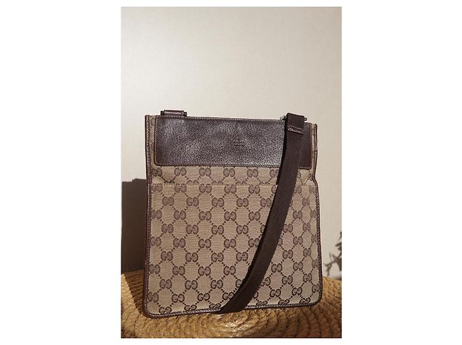 Borsa a tracolla Gucci GG in tela e pelle Marrone chiaro Marrone scuro - vista 6
