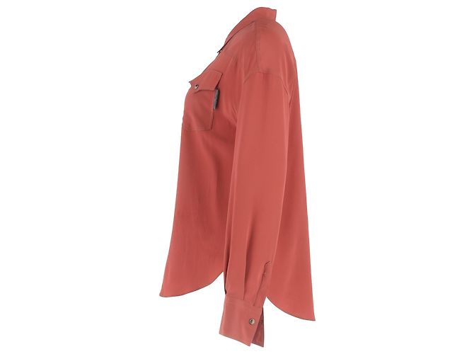 Brunello Cucinelli Crepe de Chine Hemd aus roter Seide - Ansicht 2