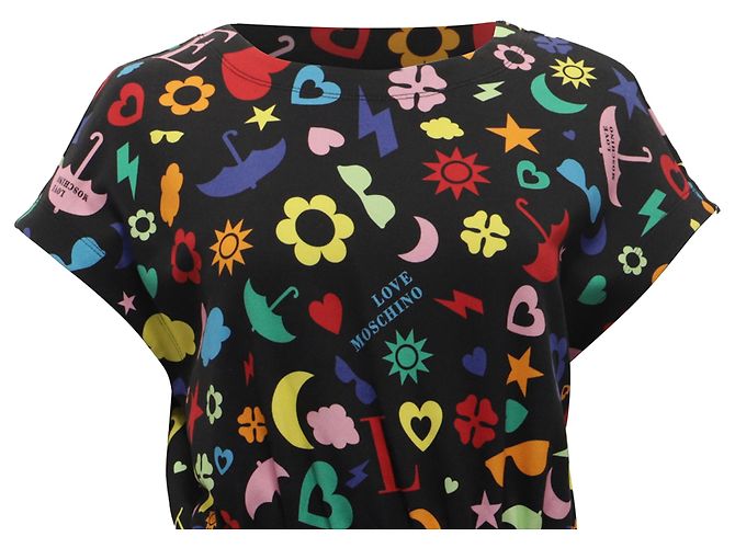Abito Mini Svasato Stampato Love Moschino in Cotone Multicolore - vista 2