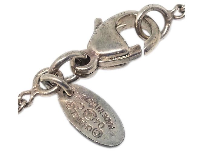 Lange Halskette aus Metall mit vintage CC-Anhänger von Chanel Silber - Ansicht 3
