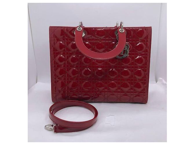 Christian Dior Grande borsa Lady Dior in pelle verniciata rossa - vista 2