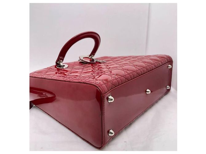 Christian Dior Grande borsa Lady Dior in pelle verniciata rossa - vista 8