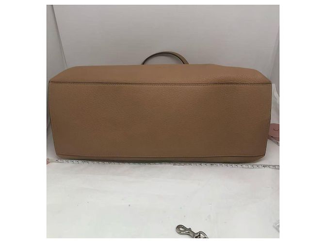 Borsa in pelle beige Gucci Medium Daily Bamboo con manico superiore - vista 8