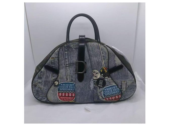 Borsa Bowler Speedway in denim strappato Christian Dior. Blu - vista 2