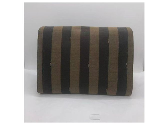 Borsa a Spalla Claudia in Tela Tabacco Fendi con Strisce Pequin - vista 2