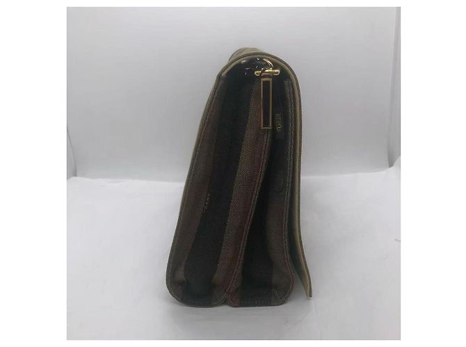 Borsa a Spalla Claudia in Tela Tabacco Fendi con Strisce Pequin - vista 4