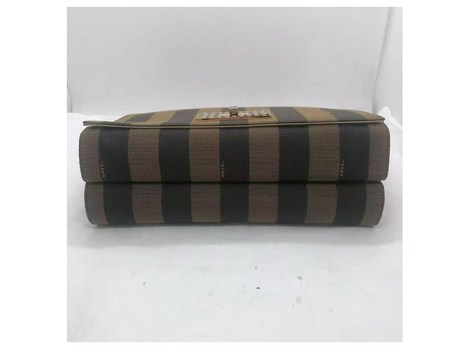 Borsa a Spalla Claudia in Tela Tabacco Fendi con Strisce Pequin - vista 5