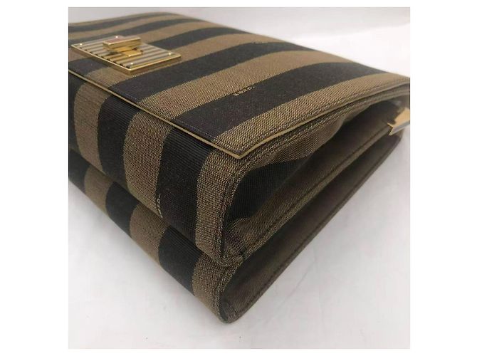 Borsa a Spalla Claudia in Tela Tabacco Fendi con Strisce Pequin - vista 6