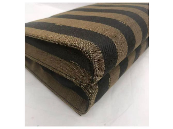 Borsa a Spalla Claudia in Tela Tabacco Fendi con Strisce Pequin - vista 7