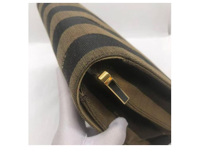 Borsa a Spalla Claudia in Tela Tabacco Fendi con Strisce Pequin - vista 8