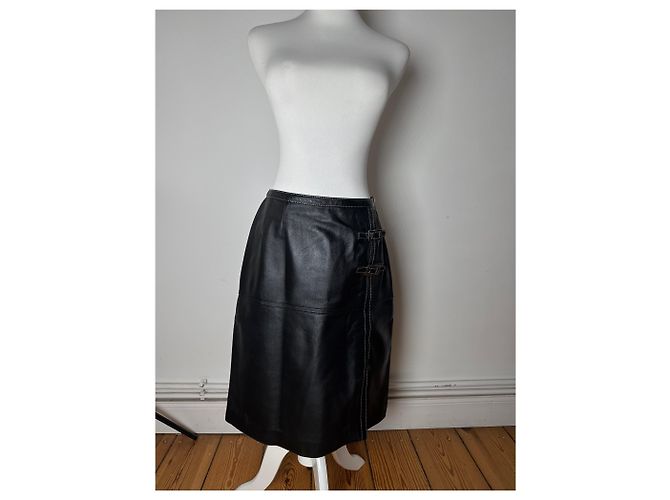 Courreges Vintage Courrèges Lederrock schwarz - Ansicht 13